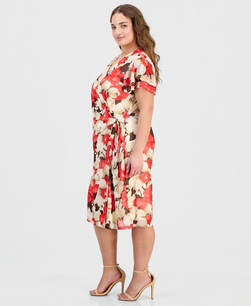 Anne Klein Plus Flutter-Sleeve Wrap Dress