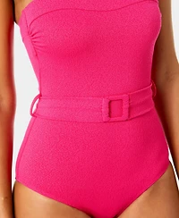 Anne Cole Women's Belted Bandeau Neck Strapless One-Piece Swimsuit