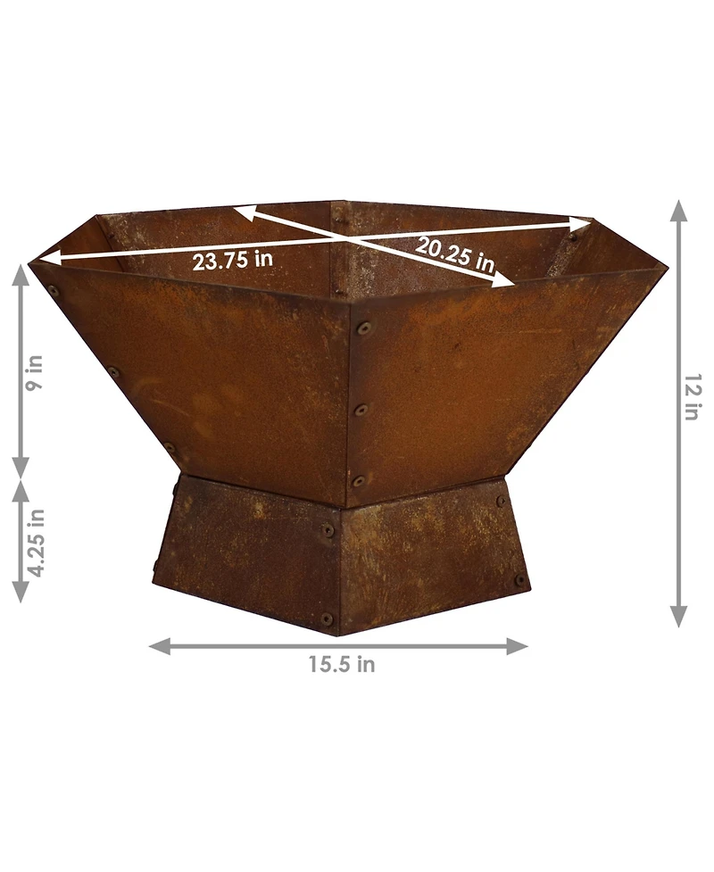 Outdoor Camping or Backyard Hexagon Rustic Affinity Fire Pit Bowl on Pedestal Stand - 23" - Oxidized Rust