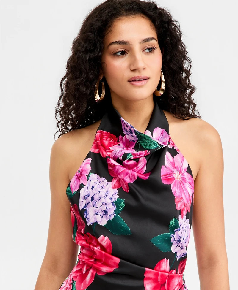 Seni & Cade Women's Printed Halter Asymmetric Sheath Dress