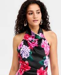 Seni & Cade Women's Printed Halter Asymmetric Sheath Dress