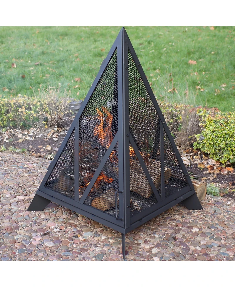 Majestic Pyramid Steel Mesh Fire Pit - Black
