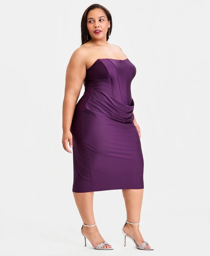 B Darlin Trendy Plus Strapless Satin Sheath Dress