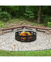 Forest Wilderness Heavy-Duty Steel Fire Pit Ring with 360-Degree Wildlife Cutouts - 36-Inch Round - Black