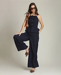 Avec Les Filles Women's Bow Vest Twofer Square Neck Jumpsuit