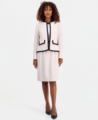 Kasper Womens Framed Colorblock Collarless Jacket Framed Colorblock Sheath Dress
