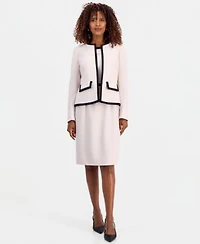 Kasper Womens Framed Colorblock Collarless Jacket Framed Colorblock Sheath Dress