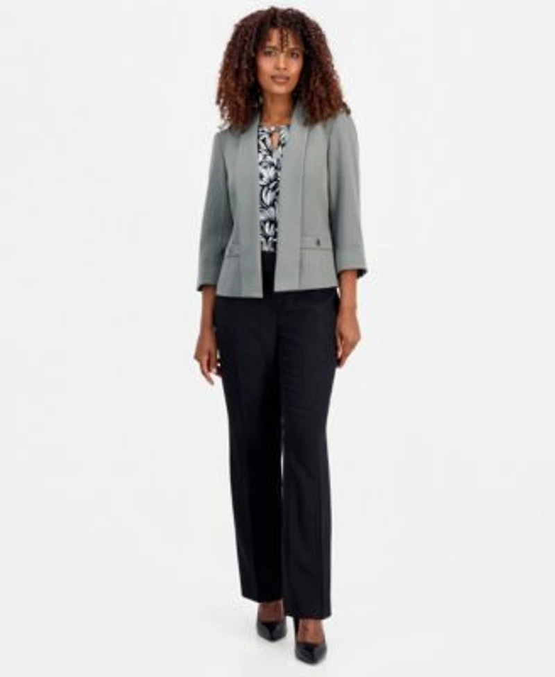 Kasper Womens Open Front 3 4 Sleeve Jacket Sleeveless Printed Keyhole Top Regular Petite