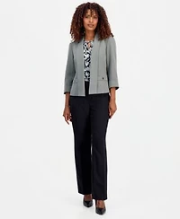 Kasper Womens Open Front 3 4 Sleeve Jacket Sleeveless Printed Keyhole Top Regular Petite