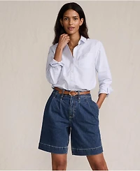 Lands' End Women's Soft Denim High Rise 7" Pleated Trouser Shorts