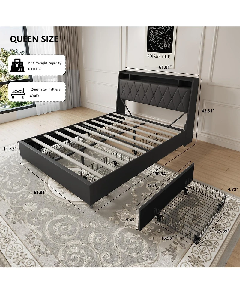 Streamdale Furniture Queen Bed Frame with Ergonomic Headboard
