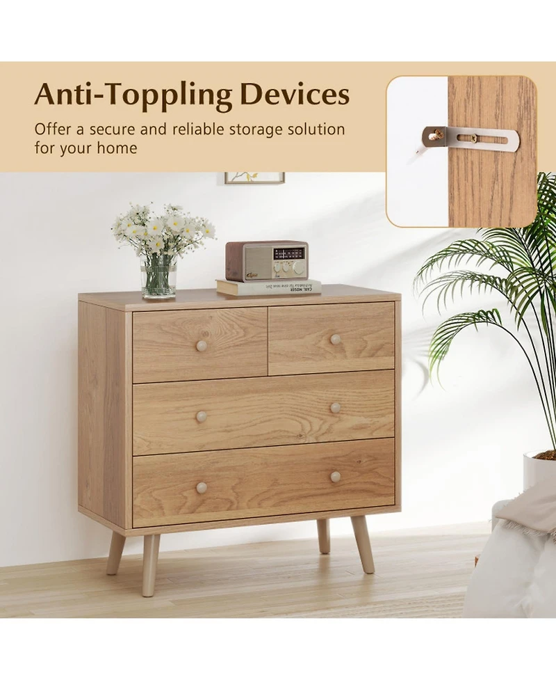 Gouun Wide 4-Drawer Wooden Dresser for Bedroom