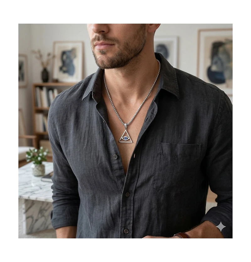 Metallo Stainless Steel, Triangle Evil Eye Cz Necklace