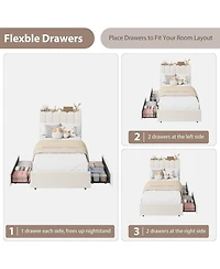 gaomon Twin Boucle Upholstered Bed Frame with Storage Bookcase Headboard and 2 Drawers