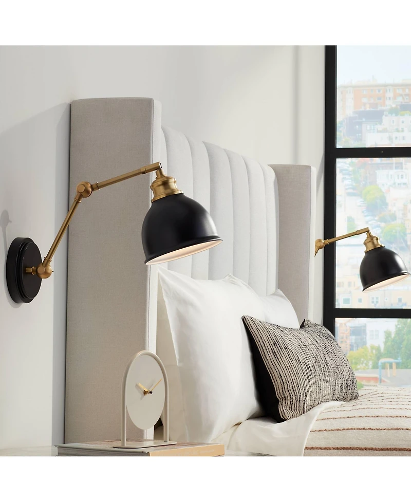 Barnes and Ivy Sania Modern Swing Arm Wall Lamps, Set of 2, Plug-In Adjustable Wall Lights for Bedroom or Living Room