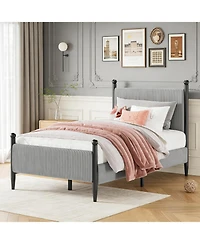 gaomon Twin Upholstered Bed Frame with Velvet Headboard, Corduroy Platform, Wood Slats Support