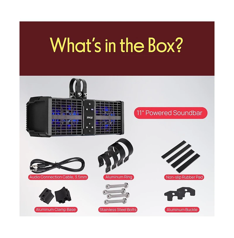 Pyle Powered Atv/Utv Soundbar System with Bt Streaming and Led Lights (PWPSB1103)