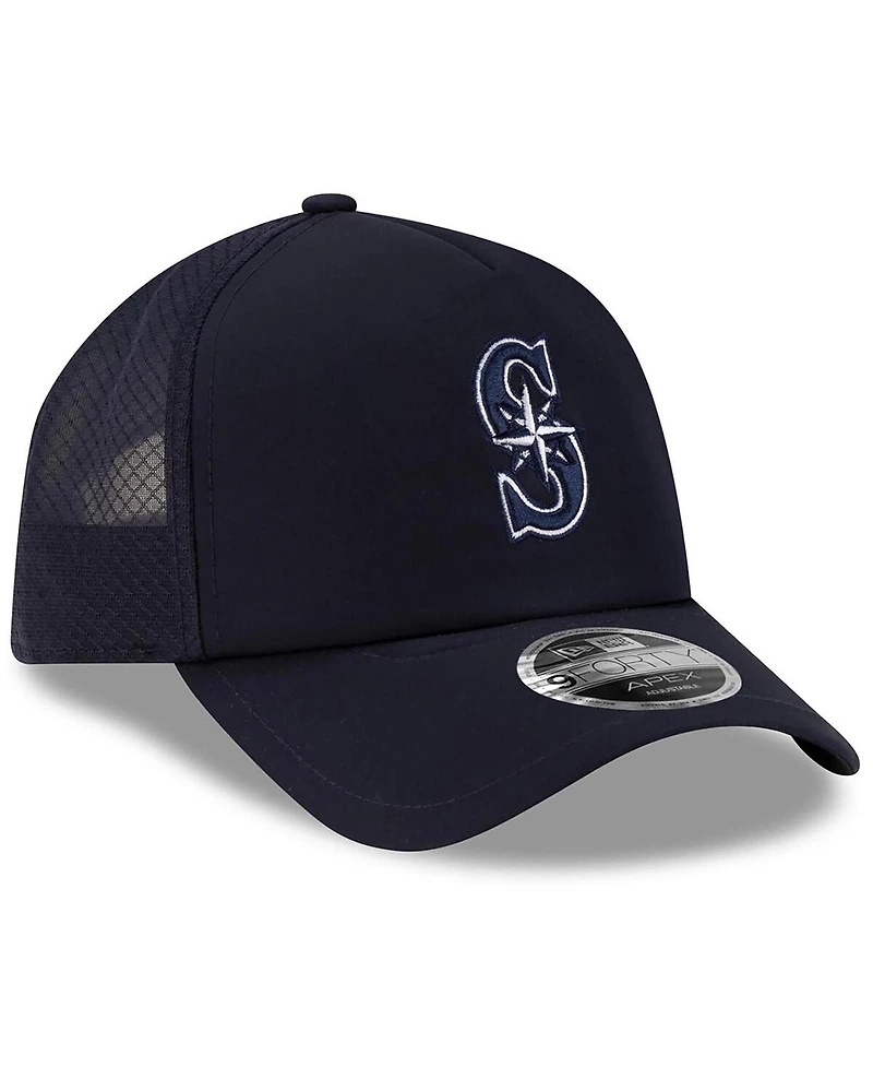 New Era Men's Navy Seattle Mariners 2026 Batting Practice Apex 9FORTY Adjustable Trucker Hat
