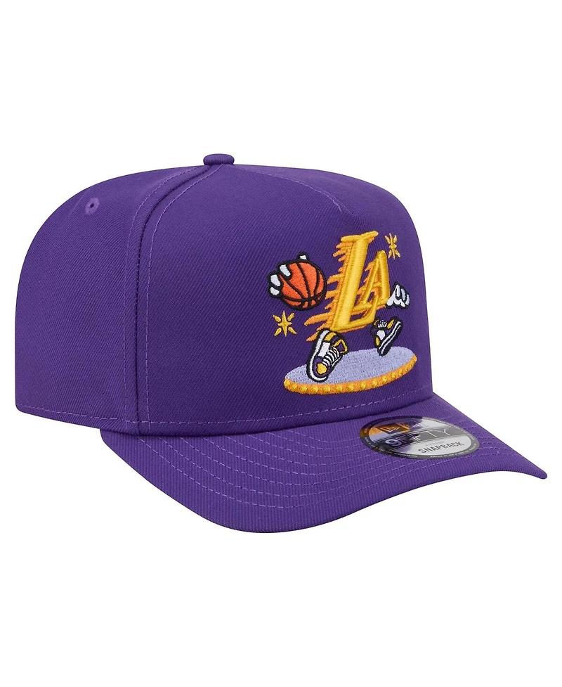 New Era Men's Purple Los Angeles Lakers Injection Cartoon Logo A-Frame 9FIFTY Adjustable Hat