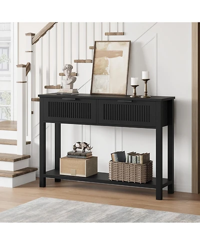 gaomon 43" Farmhouse Wooden Entryway Console Table with 2 Drawers and 2-Tier Storage, for Living Room and Foyer
