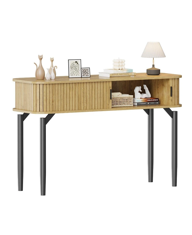gaomon 47" Modern Wooden Fluted Console Table with Sliding Door and Storage, Sofa Table for Living Room