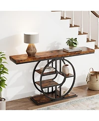 gaomon 55" Industrial Narrow Console Sofa Table with O-Shaped Metal Frame and 5-Tier Storage, Entryway Table