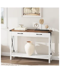 gaomon Industrial 31" Console Table with Drawers and Open Shelf, 2-Tier Narrow Sofa Table for Entryway