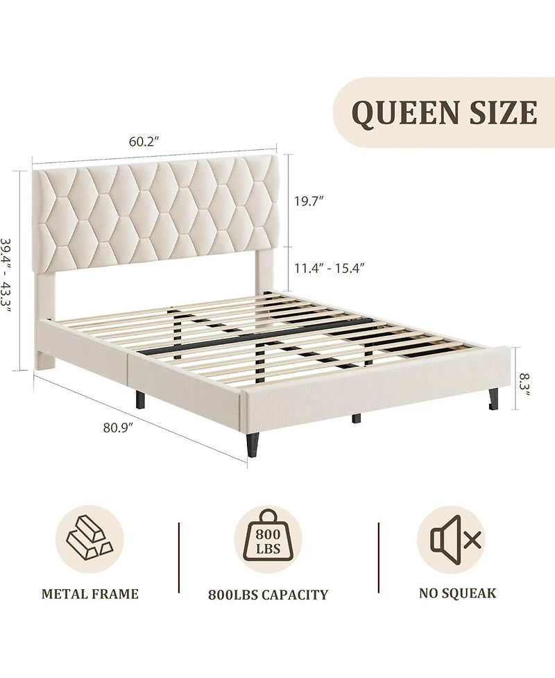 gaomon Queen Upholstered Bed Frame with Headboard, Platform Design with Wood Slats