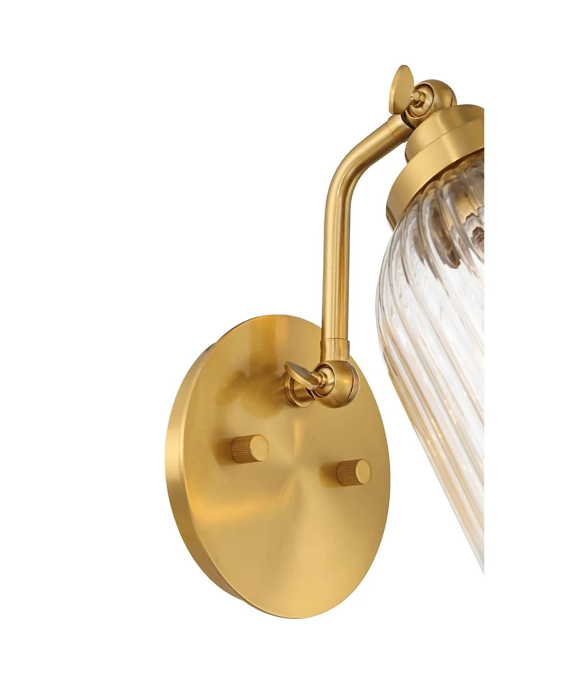 Regency Hill Leyna Modern Wall Light Sconce Antique Brass Hardwire 5 1/4" Fixture Clear Striped Glass for Bedroom Bathroom Home