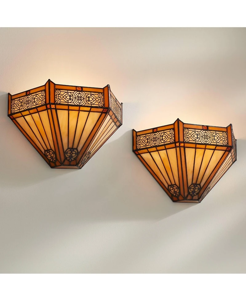 Robert Louis Tiffany Stratford 7 1/2"H Art Glass Wall Sconce Set of 2