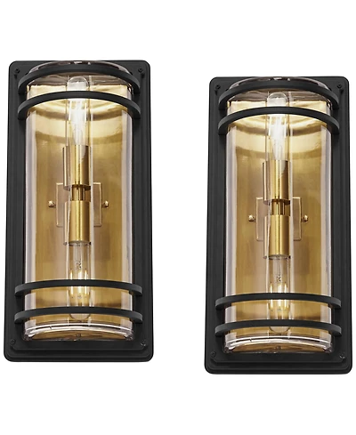 John Timberland Habitat Modern Wall Light Sconces Set of 2 Brass Hardwire 7 1/2" Fixture Clear Glass for Living Room Hallway