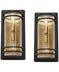John Timberland Habitat Modern Wall Light Sconces Set of 2 Brass Hardwire 7 1/2" Fixture Clear Glass for Living Room Hallway