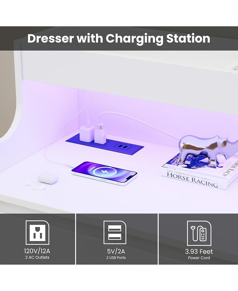 gaomon 6-Drawer Dresser with Led Lights & Charging Station, Modern Large Capacity Organizer