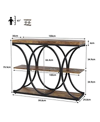 gaomon 39" Industrial 3-Tier Sofa Console Table with Oval-Shaped Metal Frame and Adjustable Feet, Entryway Table
