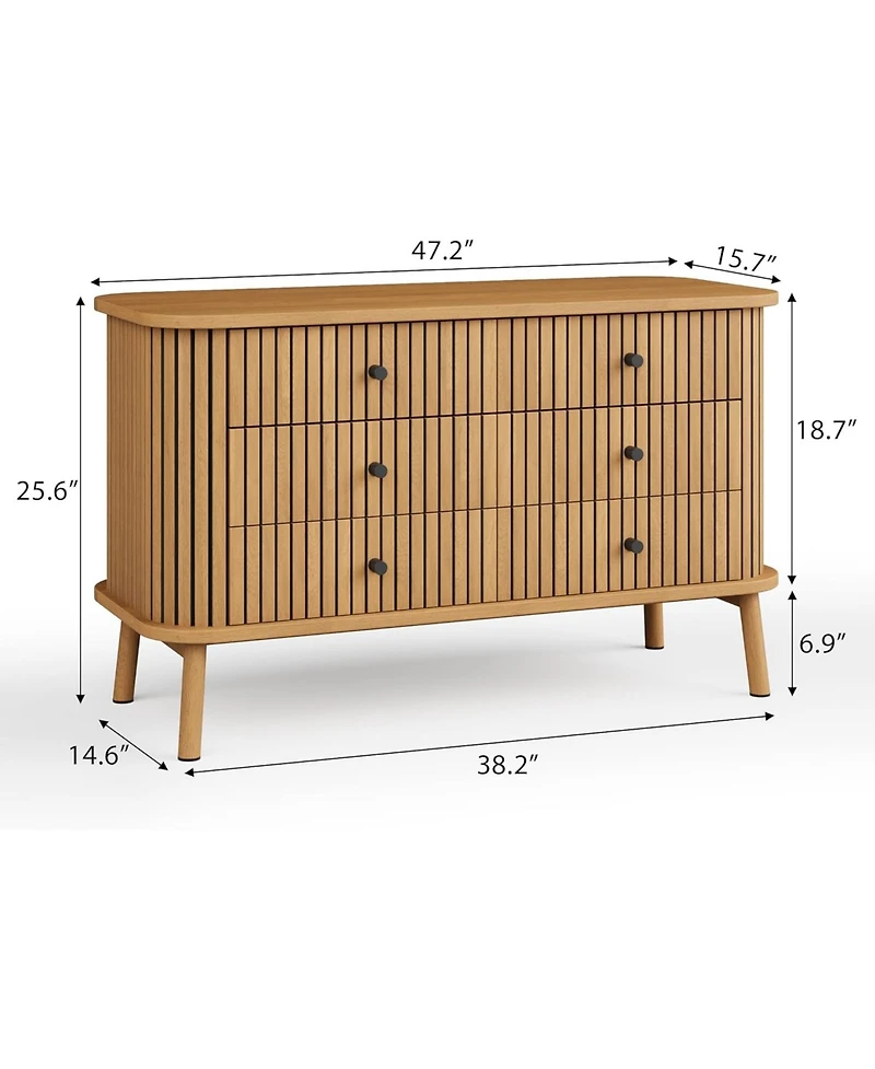 gaomon Boho 6-Drawer Wooden Dresser with Handles, Storage Chest for Bedroom