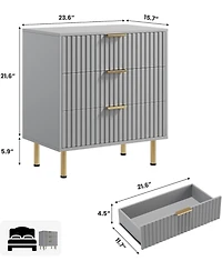 gaomon 3-Drawer Fluted Dresser, Modern Nightstand with Metal Handles & Deep Drawers