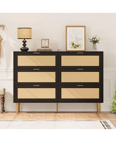 gaomon 6 Drawer Rattan Dresser for Bedroom