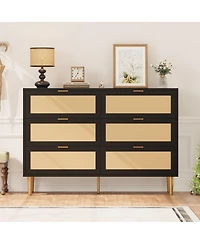 gaomon 6 Drawer Rattan Dresser for Bedroom
