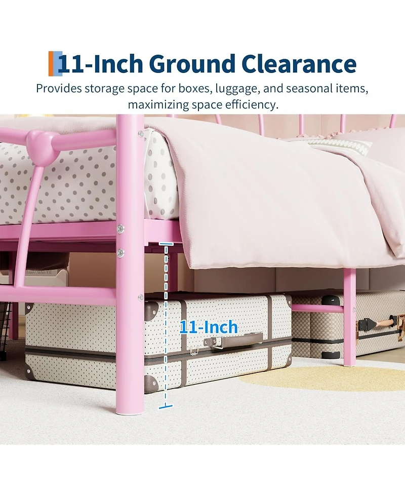 gaomon Twin Xl Metal Bed Frame with Heart Headboard and Footboard, Heavy-Duty Platform