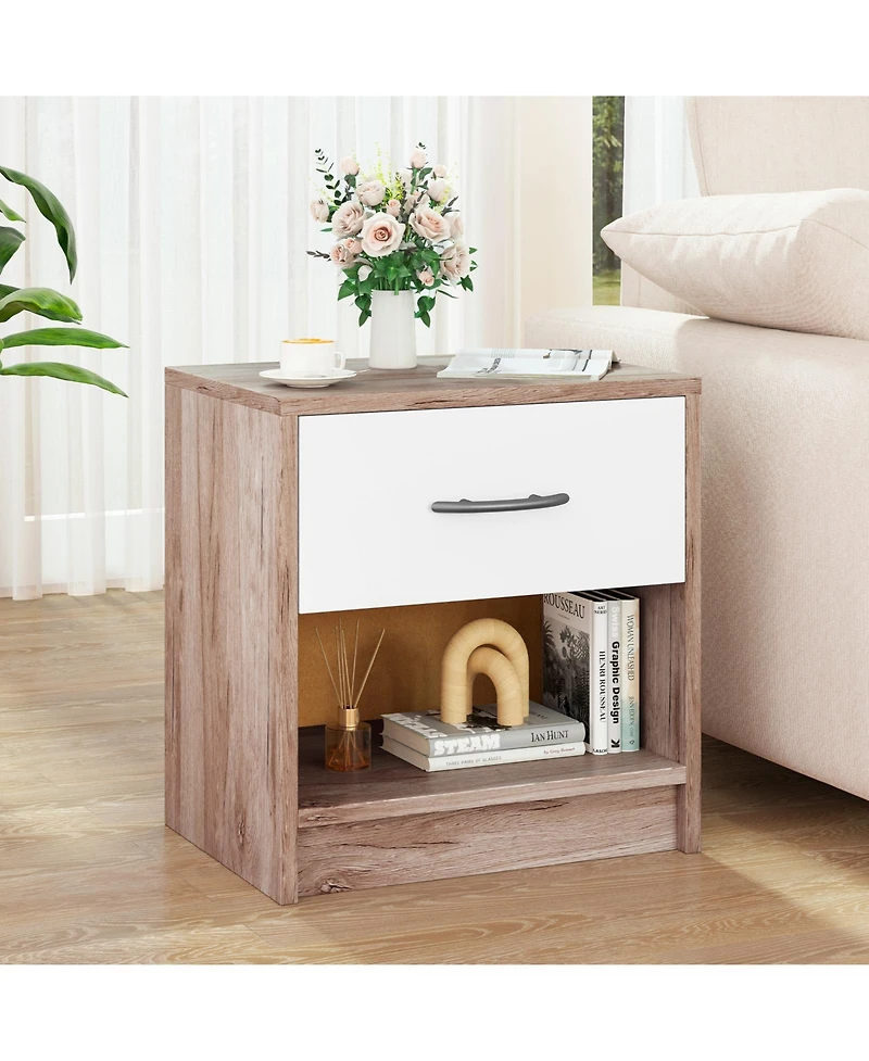 Gouun Bedside Nightstand with Drawer and Open Storage Shelf