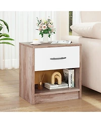 Gouun Bedside Nightstand with Drawer and Open Storage Shelf