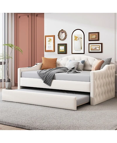 Streamdale Furniture Velvet Twin Daybed w/Trundle and Usb Charging