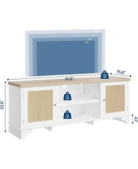 gaomon Rattan Tv Stand for TVs Up to 65 Inches, Boho Entertainment Center Cabinet with Open Shelf, Media Console Table Living Room, Bedroom