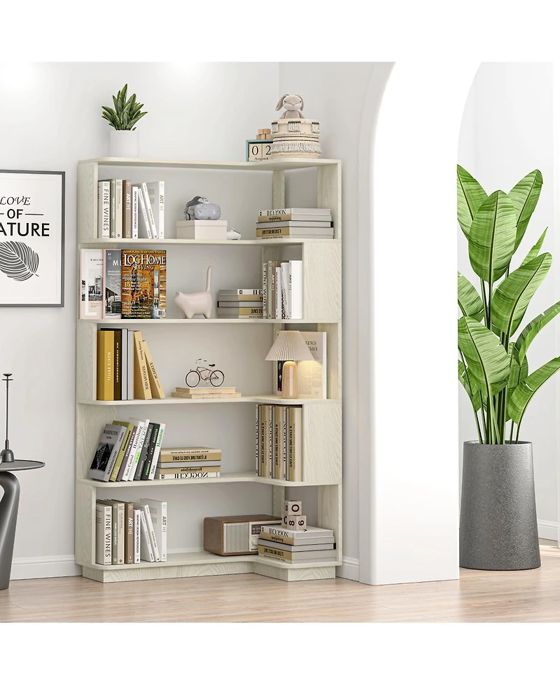 Streamdale Furniture 90cm Freestanding Corner Bookshelf with Anti-Tip Device