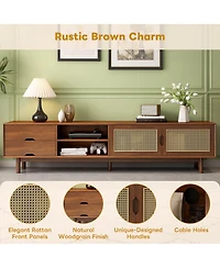 Rainsken Tv Stand for TVs up to 85 Inch, Media Console Table with 2 Drawers and Rattan Front Panels, Entertainment Center for Living Room