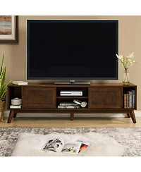 Rainsken Mid Century Modern Rattan Tv Stand for TVs