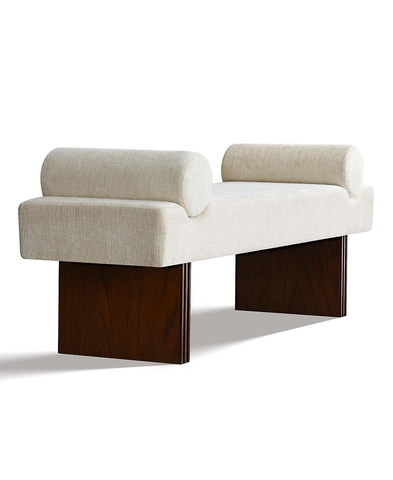 Maison Boucle 60" Chenille Bedroom Bench, End of Bed Upholstered Bench with Bolsters