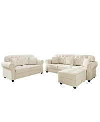 Streamdale Furniture Velvet Nailhead Rolled Arm Sofa with Ottoman