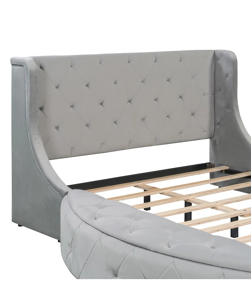 Streamdale Furniture Velvet Storage Bed w/Wingback Headboard and Drawer