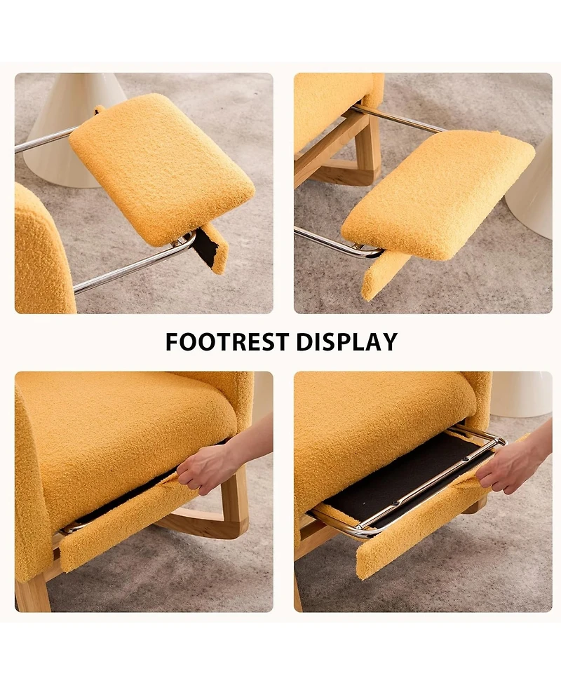 Rainsken Modern Plush Teddy Rocking Recliner Chair, Comfort Accent Chair with Hidden Side Pocket and Pull-out Footrest for Living Rooms, Balcony